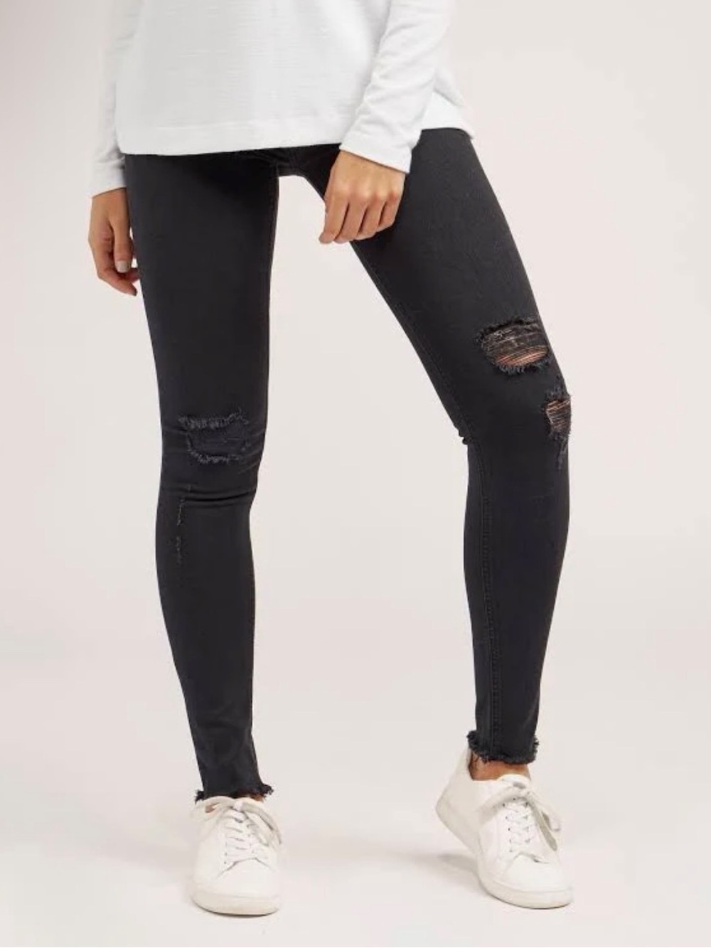 rag & bone Nina High Rise Skinny Jeans Black Distressed Raw Hem Size 27